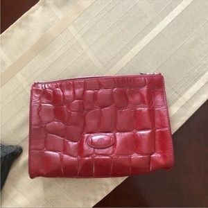 Mulberry Red Leather Clutch/Cosmetic Zip Closure Bag